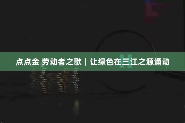 点点金 劳动者之歌｜让绿色在三江之源涌动